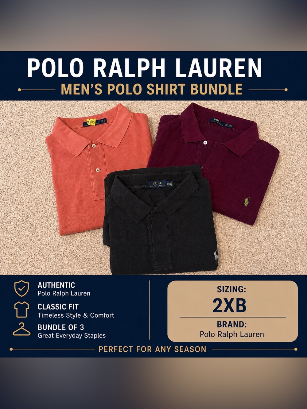 Polo by Ralph Lauren Men’s Polo Shirt Bundle - Coral, Burgundy, Black